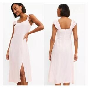 LOFT Light Pink White Polka Dot Ruffle Sleeve Midi Dress Women’s Size 4